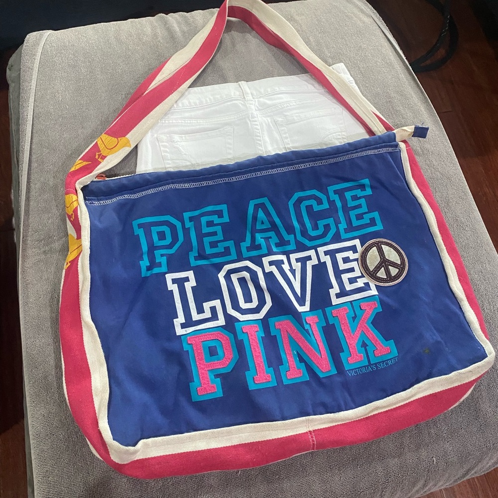 VS Pink Messenger Cotton Bag